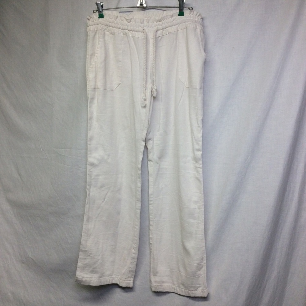 Sapphire Red Off White 53% Linen Pants, Sz M